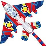 HONBO Kinder Drachen, Fighter Plane Drachen für Kinder und Erwachsene 58”breit mit langem Schwanz, inkl. 60m Drachenschnur und Snap Swivel, Bester Groß Beach Kite
