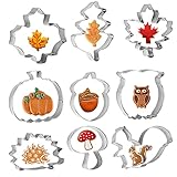 WEDNOK 9pcs Herbst Ausstechformen Erntedankfest Ausstecher Blätter Keksausstecher Edelstahl DIY Plätzchenausstecher mit Ahornblatt Eichenblatt Eichhörnchen Eichel Igel Kürbis für Keks Fondant Backen