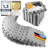 Boden-Schutzmatten XXL Set; Fitnessmatte Bodenschutz Puzzle-Matte; Unterlegmatte für Fitnessgeräte + GRATIS Anti-Rutschmatte; Trainingsmatte & Sport-Matte für Fitnessraum Keller Garage ca. 2m² Grau