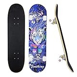 31 x 8 Zoll komplettes Skateboard für Jungen, Mädchen, Teenager, Erwachsene, Anfänger,8 Lagen Ahorn Double Kick Deck Concave Skateboard mit ABEC-11-Kugellagern