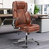 KCREAM Bürostuhl,Braun Stuhl Ergonomischer Chefsessel Schreibtischstuhl, PU Leder Computerstuhl mit hochklappbarer Armlehne,Drehbarer Arbeitsstuhl Office Chair mit Verstellbarer Lendenwirbelstütze