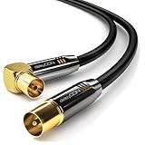 deleyCON 1,5m 4K TV Antennenkabel - 4K Ultra-HD Full HD HDTV - 1x Gewinkelt - Koaxialkabel - IEC-Stecker (gerade) zu IEC-Buchse (90° Grad) - Metallstecker - Schwarz