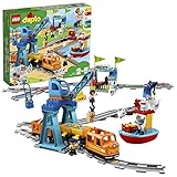 LEGO DUPLO Güterzug, „Push & Go“-Lok mit Lichtern und Geräuschen, Funktionssteinen und 2 Kranen, Spielzeug für Mädchen und Jungen ab 2 Jahren 10875