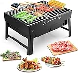 Holzkohlegrills Tragbarer Grill Edelstahl Holzkohle Smoker Char Broil BBQ Pit Grill für Outdoor Camping (Mittel), Schwarz