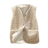 Teddy Fleece Weste Damen Ärmellos Fleeceweste Kurz V-Ausschnitt Teddyfleece Jacke Fleecejacke Fellweste Winter Warm Teddyjacke Westen Knöpfen Teddywesten Übergangsjacke (erhältlich In Übergröße)