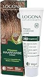 LOGONA Naturkosmetik Pflanzen-Haarfarbe Creme 240 Nougatbraun, Braune Natur-Haarfarbe mit Henna, Braunton Farbcreme, Coloration für dunkles Haar, 150ml