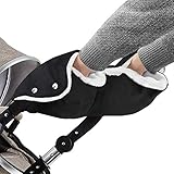 Oladwolf Kinderwagen Handwärmer, Handmuff Handschuhe mit Warm Flanell, Muff Universalgröße für Kinderwagen Buggy Radanhänger, Kinderwagenmuff Wasserdicht und Winddicht für Winter (Schwarz)
