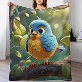 Decke Flannel Kuscheldecken süßer Vogel Couchdecke, Übergroße Warme Super Weiche Vier Jahreszeiten Decke, Schlafdecke Tagesdecke（150×200cm）