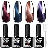 Croitout Gel Nagellack Set, Cat Eye Magnet UV Nagellack Set, Magnetisch Gel Gellack Shellac Set mit 1 Magnet, Mehrfarbig Ablösbarer Nagelgel Farben Geschenk Kit 4 x 7.3ml (4MY-001-New)