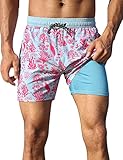 Nonwe Herren-Badehose mit Kompressionsfutter, schnell trocknend, 2-in-1-Board-Shorts, Blau & Rot, 5