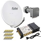 Fuba DAA 850 G Sat Anlage Aluminium Satellitenschüssel Grau mit PremiumX Multischalter 5/8 Switch und Quattro LNB für 8 Teilnehmer