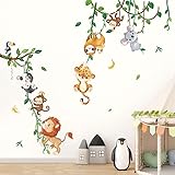 decalmile Wandtattoo Dschungel Tiere Reben Wandaufkleber Löwe Affen Koala Tiere Wandsticker Kinderzimmer Babyzimmer Schlafzimmer Wanddeko