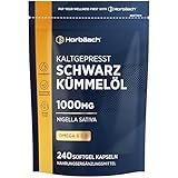 Schwarzkümmelöl Kapseln 1000mg pro Stk | Kaltgepresst | 8 Monate Vorrat - 240 Stück | Omega 6 9 | Nigella Sativa | Black Seed Oil | Horbaach