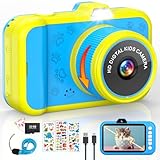 Kinderkamera, 3,5' Großes Display |360°Rotierendes Zoomobjektiv | Kinder Kamera mit Selfies | LED-Blitz | Digitalkamera Fotoapparat Kinders mit 32G Karte | Spielzeug Geschenke für Kinder 3-12 | Blau