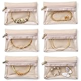 Vlando 2025 Reise Schmucktasche, Schmuckbeutel Klein, Transparente Samtbeutel-Reißverschlusstaschen, Organzasäckchen, Schmuck-Etui für Frauen, Mädchen, Geschenk, 6 Stück