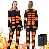 Yahbrra Damen Winter Beheizbare Kleidung: mit 2 Powerbank 42 Zonen Beheizte 3 Gang Temperaturregelung Thermounterwäsche Set für Kalte Ski Angeln Radfahren (Schwarz, M)