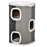 PawHut Kratztonne für Katzen Katzenkratzbaum 3 Ebenen Katzenbaum Kletterbaum für Katzen Katzenmöbel Spanplatte samtartiges Polyester Sisal Grau+Weiß 40 x 40 x 74 cm