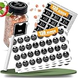 CLIDOR schwarze Gewürzetiketten selbstklebend, 248 Stück, Wasserfeste Gewürzaufkleber, Vorbeschriftet & Blanko, inkl. Marker zum Beschriften, Etiketten in Rund & Eckig, CLIDOR Gewürzgläser kompatibel