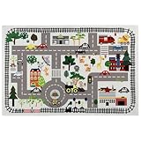 YQOPDEBD Spielteppich Straße, Autoteppich, Grauer Stadtmotiv Spielteppich, Straßenteppich für Zimmer, Bauernhof, Auto Teppiche, Großer Autoteppich für Kriech- und Spielaktivitäten