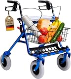 FabaCare Rollator mit Vollausstattung, Gehhilfe faltbar, Standardrollator, Korb, Sitz, Tablett, Farbe Blau