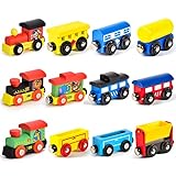 Atoylink 12Pack Holzzug Montessori Magnetzug Set Holzspielzeug Baby Spielzeug Motorikspielzeug Kinderspielzeug Eisenbahn Zug Fahrzeuge Geschenk für Kleinkinder Jungen Mädchen 3 4 5 6 7 8 Jahren