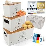 Dimono® Gemüse Aufbewahrungsboxen 3er Set; Vorratsdose Frischhaltedose Lebensmittel-Box; hält Gemüse länger frisch, ideal für Zwiebeln, Kartoffeln & Knoblauch