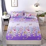 liangchenjingpin Premium Spannbetttuch,Spannbettlaken Mit Polyesterdruck, Matratzenschoner FüR Apartment, Schlafzimmer, Einzelbett, Kingsize-Bett,Violett,120 * 200cm