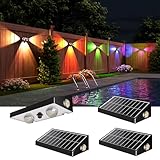 JACKYLED Solar Wandleuchte Aussen – 3-Wege RGBCW Linsen-LED | Solarlampen Für Außen, 10 Modi, 50LM, Dämmerung bis Morgengrauen Auto EIN/AUS, IP65 Wasserdicht, für Wand, Garten & Hinterhof, 4 Stück