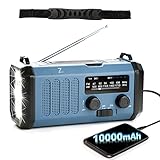 10000mAh Solar Kurbel Notfall Radio, Tragbare AM FM Baustellenradio, Aufladbar Akku Batteriebetrieb mit Dynamo Ladegerät,3 Modi Campinglampe & 5W 700LM Leselicht,SOS Alarm,IPX4 Wasserdicht für Ourdoor