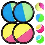 Klettballspiel, Klettballspiel für Kinder mit 4 Klett Ball Paddle und 4 Klettball, Kinder Fangball-Spiel, Spielzeug Werfen Klettspiel,Klettball Strandspielzeug für Strandspiele,Garten,Innen und Außen