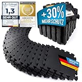 Boden-Schutzmatten XXL Set 30% mehr Dicke; Fitnessmatte Bodenschutz Puzzle-Matte; Unterlegmatte für Fitnessgeräte Turnmatte Trainingsmatte Sport-Matte & Fitnessraum Keller Garage 1,5 m² (Schwarz)