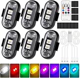 6 Stück Kabellose LED Lichter Autos, 8 Farben Wasserdicht Auto Antikollisionslichter mit Fernbedienung, Strobe Drone Light, USB-Aufladung Antikollisionslichter, für Drohne, LKW, Motorrad, Fahrrad