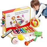 Montessori Instrumente Kinder, 8 Stück Musikinstrumente für Kinder, Holz Percussion Set, Percussion Instrumente Kinder, Schlagwerk Rhythmus Spielzeug, Musik Kinderspielzeug Geschenke für Kinder