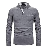 APAELEA Poloshirt Herren Langarm Baumwolle Golf T-Shirt Casual Tops,Grau,L