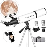 Dianfan Teleskop,80mm Öffnung Teleskop Astronomie Profi für Erwachsene,Refraktor Teleskop für Kinder und Einsteiger mit Telefon Adapter, AZ Montierung, Stativ und Tasche