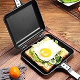 Towwoo Doppelseitige Bratpfanne, Sandwichmaker Camping, Antihaftbeschichtet, Beidseitige Tortillas Sandwich und Panini-Maker Pan mit Griff aus Aluminium für Frühstück