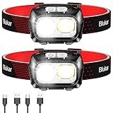 Blukar LED Stirnlampe Wiederaufladbar, 2 Stück Superhell Kopflampe Stufenlos Dimmbar mit 8 Modi, Sensor & Rotlicht, IPX5 Wasserdicht & Winkel Einstellbar, Stirnleuchte für Joggen, Angeln -Schwarz