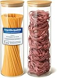 Praknu Vorratsdosen mit Deckel für Spaghetti 2er Set - Luftdicht mit Holzdeckel - Spülmaschinenfest - Hoch 30cm - Spaghetti Aufbewahrung