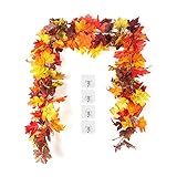 2 Stück künstliche Ahornblätter Girlande,176cm/Stück Herbstblätter Reben Seide Ahornblatt Girlande Hängepflanze, Dekoration für Zuhause, Garten, Hochzeit, Kamin, Party