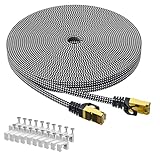 ARISKEEN Cat 8 Lan Kabel 15 Meter, Cat8 Geflochten Flach Hochgeschwindigkeit (40Gbps 2000Mhz/s) Gigabit Rj45 STP Geschirmtes Internet Netzwerk Lan Patch Kabel Draht für Router Modem Patch Panel