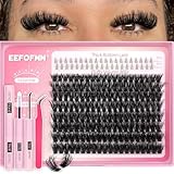 Eefofnn Fluffy Lash Clusters Kit mit unteren Wimpern, 80D Volumen-Cluster-Wimpernverlängerungs-Set, Wimpern-Bond- und Versiegelungspinzette, 10–18 mm dick, Wispy untere Wimpern, DIY zu Hause
