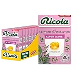 Ricola Alpen Salbei, 10 Böxli Original Schweizer Kräuter-Bonbons mit 13 Schweizer Alpenkräutern & würzigem Salbei, zuckerfrei, 10 x 50g, vegan
