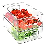 Herrfilk Kühlschrank Organizer 2er Set, Durchsichtig Stapelbare Aufbewahrungsbox mit Griff, Tidy Fridge Organizer Set, Kühlschrankbox Set für Küchen, Küchenschrank, Schränke -BPA Frei, Mittel