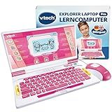 Vtech Explorer Laptop Pro Pink I Lernlaptop mit 164 Spielen I Bilingual Deutsch Englisch I 8 Lernkategorien Lesen Rechnen Wissenschaft Musik Logik I LCD‑Display I QWERTZ Tastatur I Kinder ab 6 Jahre