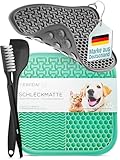 TIERFEIN – Schleckmatte Hund mit Saugnäpfen (2er Set, 20x20 cm) – Schleckmatte Katze zur Beruhigung & Förderung von langsamen Fressen – Leckmatte Hund inkl. Spatel & Bürste, BPA-frei