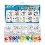 AUKENIEN 15 Farben Leuchtdioden 5MM LED Dioden Leuchtdiode Sortiment Kit Rundkopf LED Licht Diffus Dioden Set Rot Blau Gelb Grün Weiß Warmweiß Orange Rosa Lila Chartreuse (20 Stück Jede Farbe)