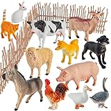 BUYGER Bauernhof Tiere Spielzeug für Kinder ab 3 Jahre, Realistische Figuren mit Zäune für Jungen Mädchen Lernen, Kuchen, Tierfiguren Set Geschenk Jungen Mädchen