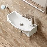 HOROW Waschbecken 45 cm Breit Waschtisch Keramik Weiß, Handwaschbecken mit Hahnloch Rechts, Überlaufloch, Moderner Bad Becken für Gäste WC Badezimmer