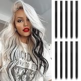 FESHFEN Bunte Farbige Haarverlängerung, 10 PCS Schwarz Haarteil für Damen Party Highlight Synthetik Glatte Bunte Haarverlängerungen Clip in Extensions Haarteil für Frauen, 55cm