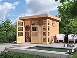 Karibu Gartenhaus Kerko 3 | Gerätehaus mit 19 mm Wandstärke | Doppeltür mit Lichtausschnitten + Fenster | Schuppen mit 5,26 m² Grundfläche | Steck-/Schraubsystem | Naturbelassen | 242 x 217 x 211 cm